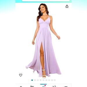 TIRAS Women's Spaghetti Strap Bridesmaid Dresses Long with Slit Ruched in Lilac